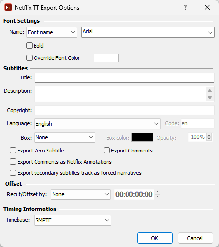 &nbsp;Netflix Timed Text export configuration