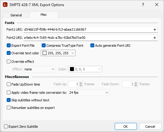 &nbsp;DCMD SMPTE 428 Export Configuration- Font