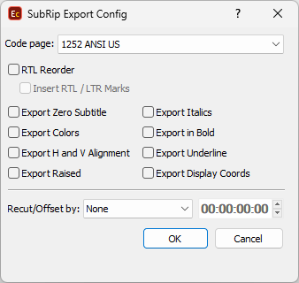&nbsp;SRT Export Config