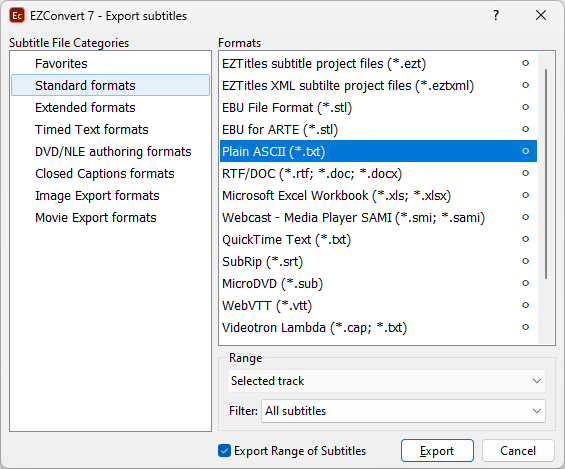 &nbsp;Export Subtitles Dialog