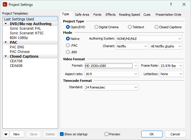 &nbsp;Project Properties – DVD Authoring System (Native mode only)