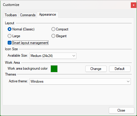 Customize Dialog - Appearance Customize Dialog - Appearance