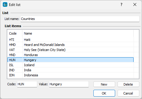 &nbsp;Edit Lists menu
