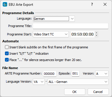 &nbsp;EBU for ARTE export configuration