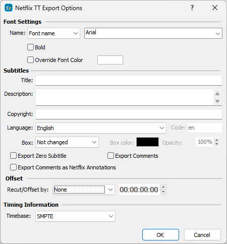 &nbsp;Netflix Timed Text export configuration