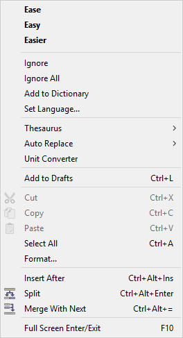&nbsp;Editor Pop-up menu