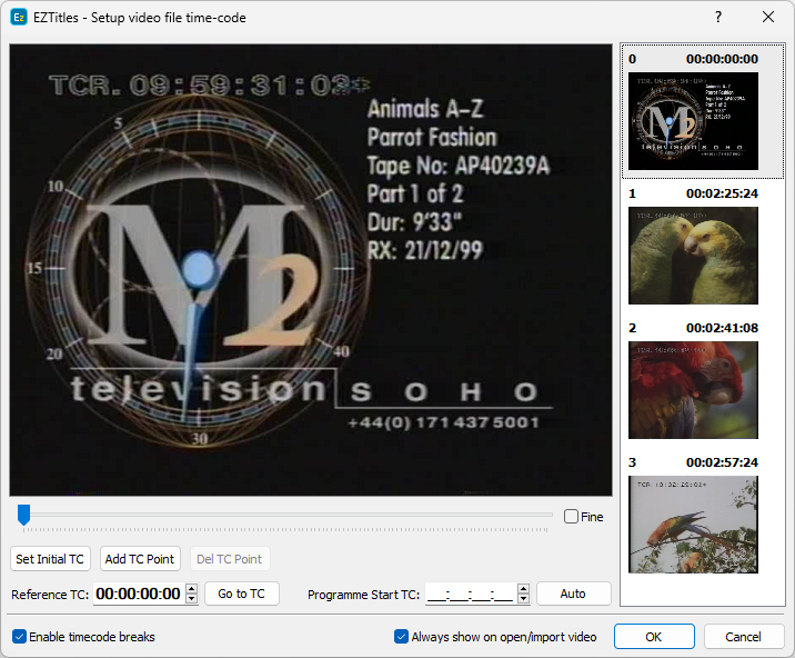 &nbsp;Setup Timecode Dialog