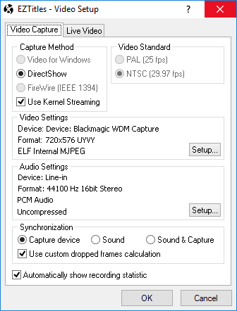 &nbsp;Video Setup – Video Capture